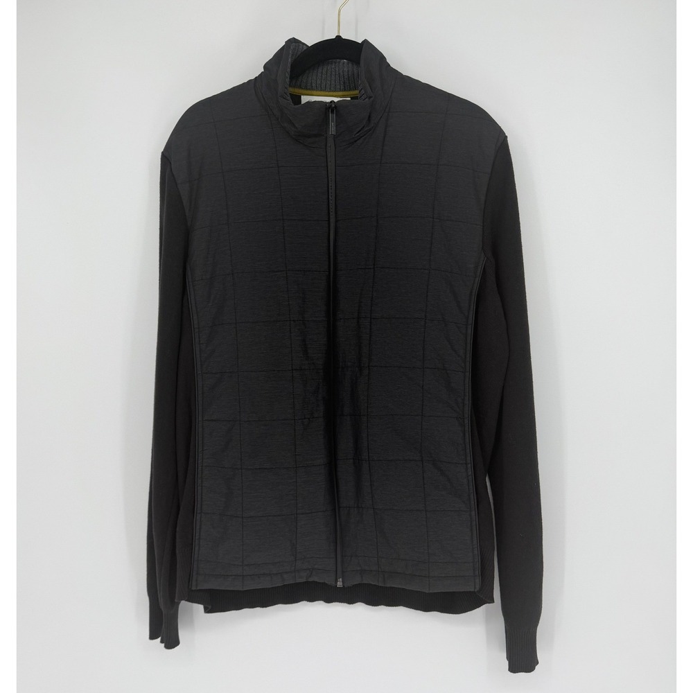 Calvin Klein Mens Hybrid Quilted Puffer Knit Jacket Charcoal Grey Black Full Zip